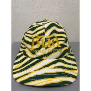 Bud King of Beers Zebra Print Snapback Hat Green Yellow Made In USA